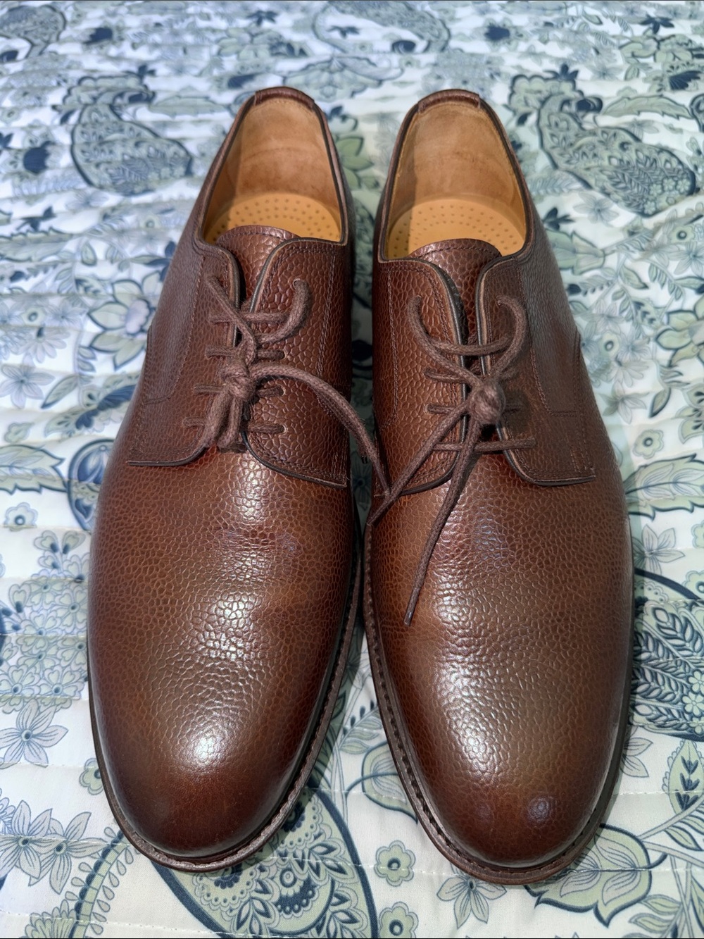 Men's Brown Pebble Grain Derby Shoes - Classic Lace-Up